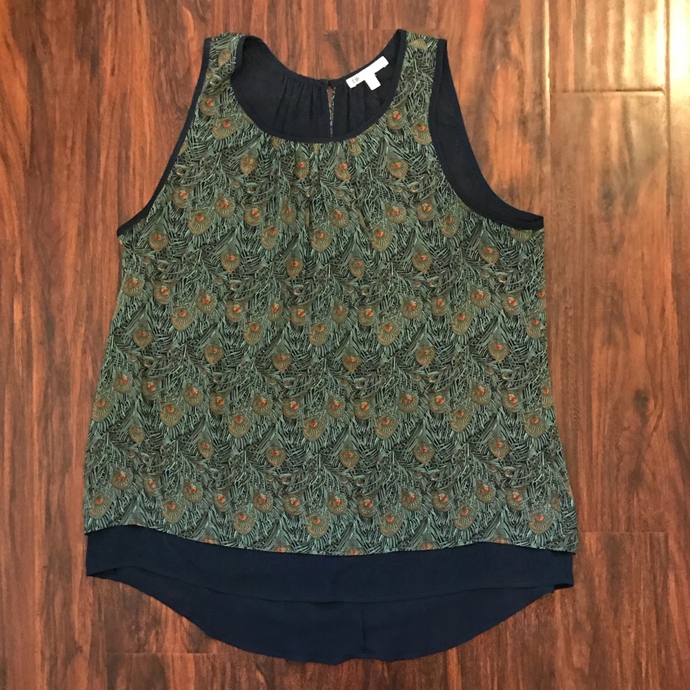 Daniel Rainn Peacock Feather Print Layered Top